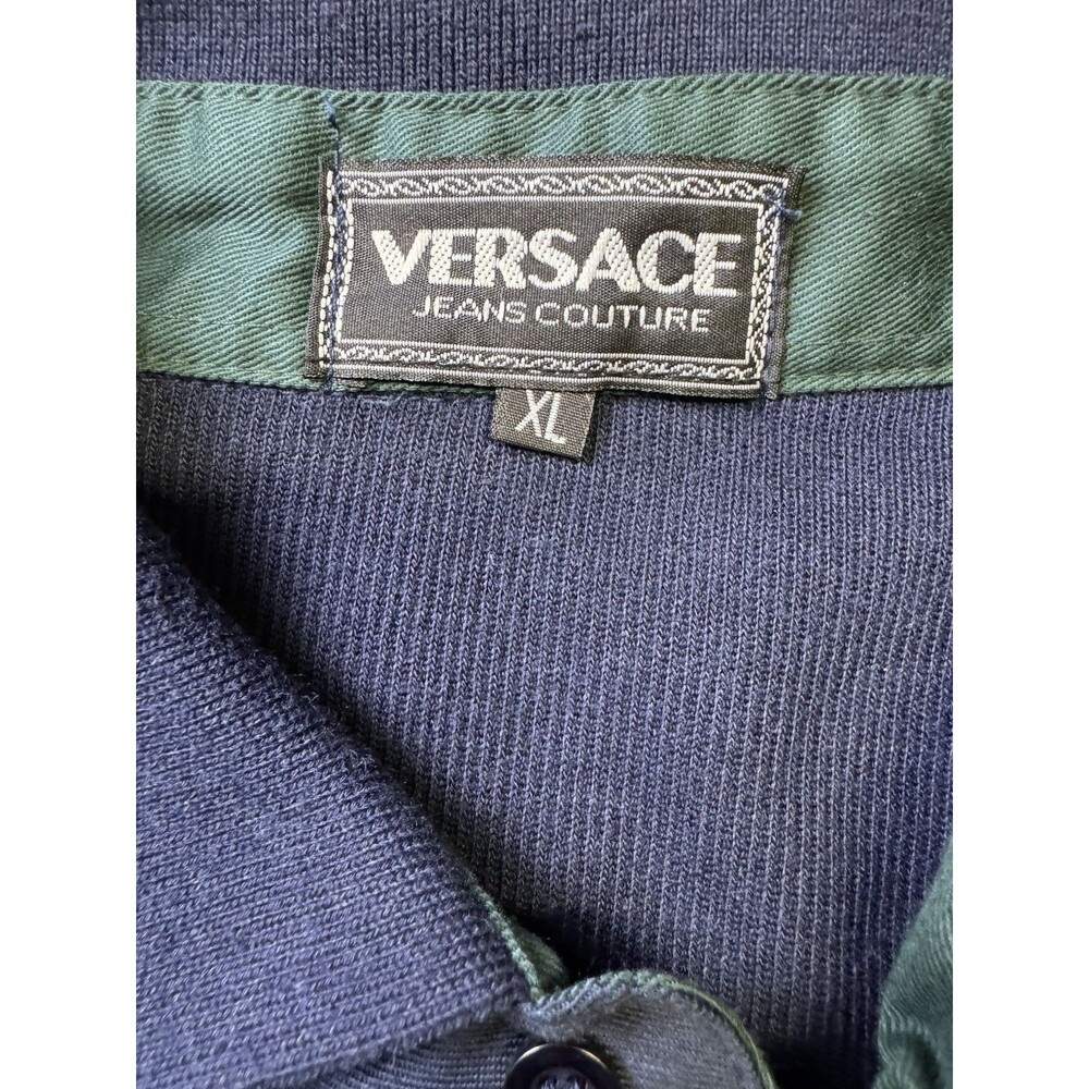 Vintage Versace Jeans Couture Knit Polo Shirt Blue Long Sleeve VJC Italy XL